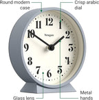 NEWGATE® Theatre Mantel Clock | Modern Classic Round Design | French Navy | Contemporary Style for Desk, Table, Shelf or Bedside