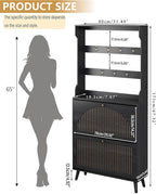 Shoe Cabinet for Entryway with 2 Flip Drawers & Coat Rack, Narrow Hidden Shoe Storage Cabinet with Fluted Panel, 2-in-1 Hall Tree Slim Freestanding Shoe Rack Organizer for Hallway, Black