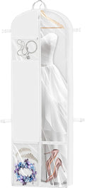 Simple Houseware 70-Inch Long, 8-Inch Gusseted Wedding Dress Garment Bag with Pockets, White
