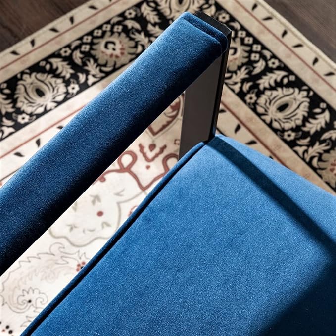 Container Furniture Classic Mid Century Modern Accent Chair with Durable Square Metal Frame, Armchair for Living Room, Bedroom, Home Office in Plush Velvet Upholstery, Blue