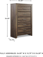 Signature Design by Ashley Juararo Rustic 5 Drawer Chest of Drawers, Aged Dark Brown