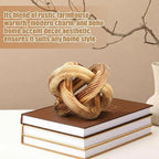 3 Link Wood Knot Decor Rustic Home Décor Accents Hand Carved Coffee Table Decoration, Boho Chain Link Decoration, Modern Shelf, Rustic Objects for Home Living Room Bedroom(Burnt)