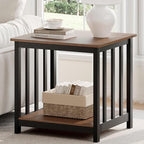 Treocho End Tables Living Room Set of 2, 24 Inch Square Side Table with 2-Tier Storage Shelf, Modern Nightstand for Living Room, Bedroom, Office, Walnut