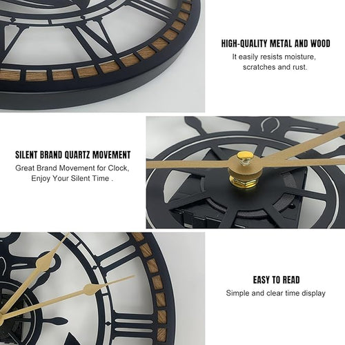 16 Inch Wall Clock, Anchor Wall Clock, Silent Non Ticking, Battery Operated Large Decor Clocks for Living Room Decor, Kitchen, Office (Nautical Style)