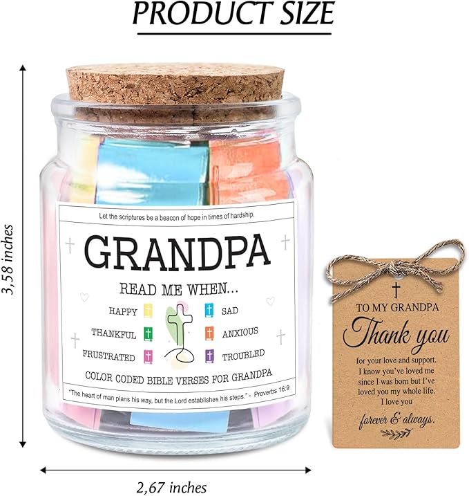 NewEleven Gifts For Grandpa - Christian Present, Grandpa Gifts From Granddaughter, Grandson - Grandpa Birthday Gift For Grandfather, New Granddad, PaPa - Bible Verse Jar