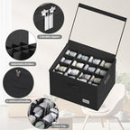 Shoe Organizer for Closet, Large Shoe Box Storage Containers with Clear Window, Space Saving Shoe Bin with Foldable Bottom Support Adjustable Dividers - Fits 16 Pairs (Black, (19.7*15.7*13)x1)