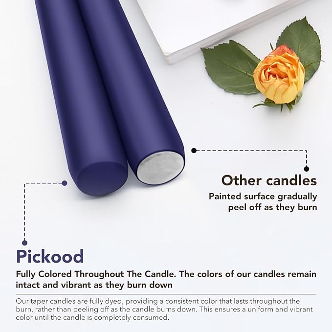 New Burning Formula Unscented Dripless 12-Inch Taper Candles Set of 12 - Navy Blue, for Wedding, Dinner - Smokeless, Long Burning - Hand Poured, Colored Tall Candlesticks - Azul Marino