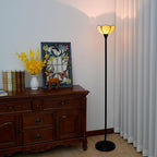 Tiffany Floor Lamp Yellow Stained Glass Tochiere Lamp Vintage 61 inches Tall Pole Standing Lamp with Foot Switch Tiffany Style Corner Light for Home Office