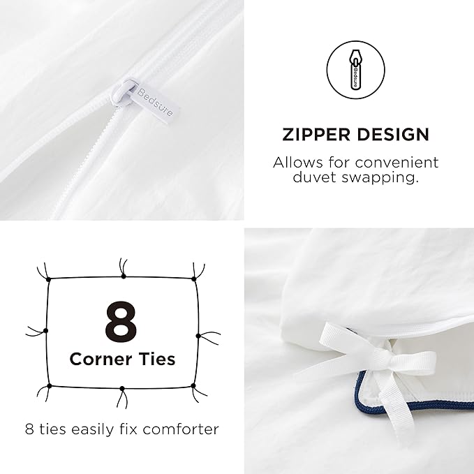Bedsure Duvet Cover Full Size with Fitted Sheet - 4 Pieces Prewashed Cotton-Like Extra Soft Bedding Set, Includes 1 Duvet Cover 80x90 Inches with Zipper Closure, 2 Pillow Shams, 1 Fitted Sheet, White
