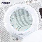 Neatfi 1,200 Lumens LED Magnifying Lamp with Clamp – 5-Inch Lens, 5 Diopter, Dimmable, Adjustable Arm, Includes Microfiber Cloth, Lamp for Reading, Sewing, Crafting (White, 5 Diopter)