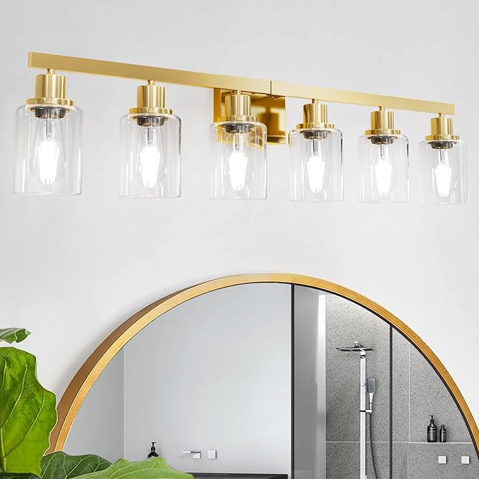 6 Light Gold Bathroom Vanity Light,Bathroom Light Fixtures, 38" Modern Brushed Gold Vanity Lighting Fixtures for Bathroom Over Mirror, Gold Sconces Wall Lighting for Bedroom