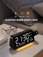 Mesqool Projection Alarm Clock for Bedroom, Digital Clock with Projection on Ceiling with Night Light, Date, Temperature, Humidity, Type-C USB Charger, Snooze, Dual Alarms, Dimmer,12/24H
