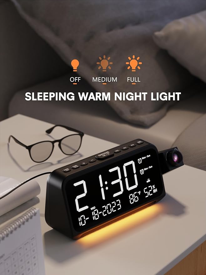 Mesqool Projection Alarm Clock for Bedroom, Digital Clock with Projection on Ceiling with Night Light, Date, Temperature, Humidity, Type-C USB Charger, Snooze, Dual Alarms, Dimmer,12/24H