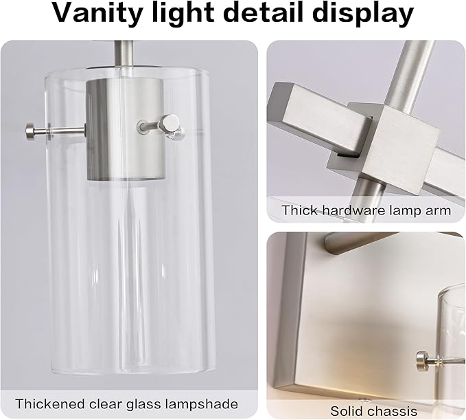SOLFART 1 Light Vintage Vanity Light Brushed Nickel Bathroom Light Fixture Over Mirror for Bath Glass Shade Wall Light Modern Light Fixture