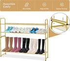 KEETDY 2-Tier Long Shoe Rack for Closet Metal Shoe Organizer for Entryway, Wide Stackable Shoe Storage Shelf with Sturdy Wire Grid for Closet Floor, Bedroom, Gold
