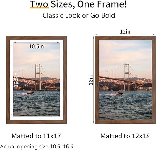 12x18 Picture Frame 3 Pack - Brown Poster Frame Display Pictures 11x17 with Mat or 12 x 18 Without Mat for Wall Hanging Horizontal and Vertical