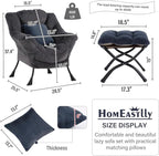 Lazy Chair with Ottoman, Large Blue Gray Lounge Accent Chair with Ottoman and FA Throw Pillow, Comfy Plush Reading Chair for Living Room Bedroom Dorm Room Office Apartment Relaxing Use
