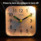 Small Battery Operated Analog Alarm Clock Silent Non Ticking, Ascending Beep Sounds, Snooze,Light Functions (Blue)