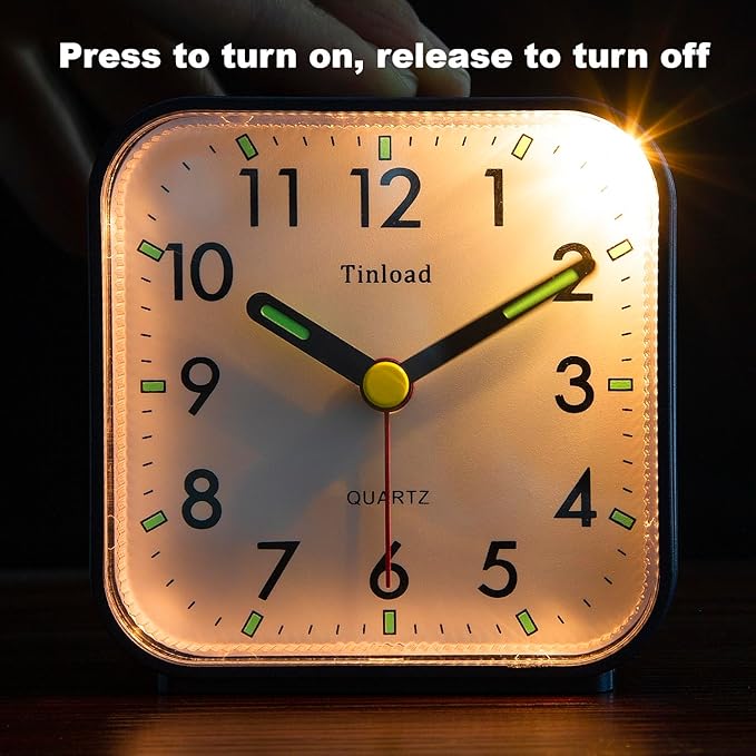 Small Battery Operated Analog Alarm Clock Silent Non Ticking, Ascending Beep Sounds, Snooze,Light Functions (Blue)