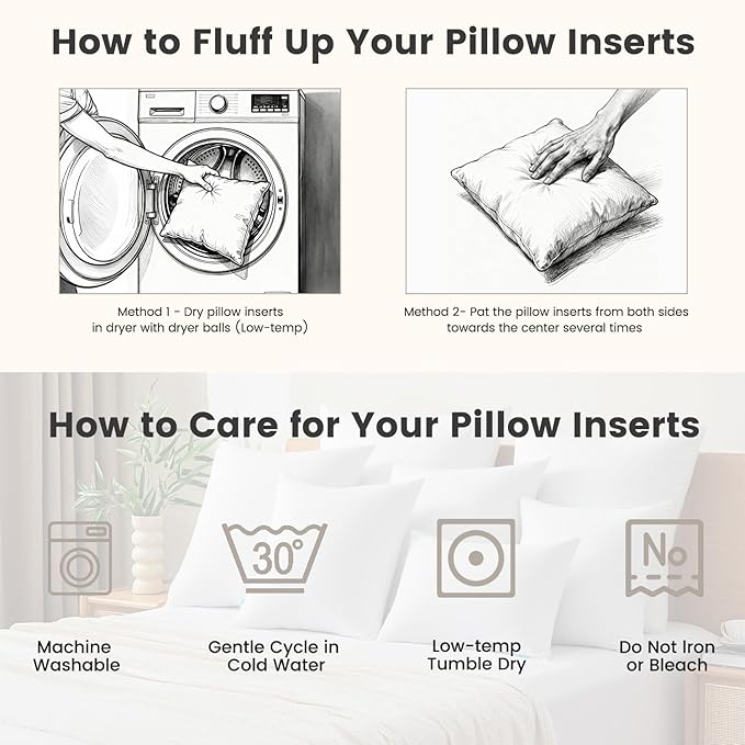 QUIETSEA 26x26 Pillow Inserts, 2 Pack Down Alternative Euro Pillow Inserts, Fluffy Soft Square Decorative Pillows for Bed, Couch and Sofa