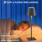 4-Pack LED Rechargeable Table Lamp, Battery Desk lamp 3W 6000mAh Battery Operated Stepless Dimming Modern Portable Table Light for Restaurant/Dinner/Bedroom/Outdoor IP54 Waterproof (Black)