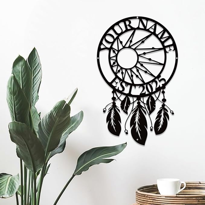Personalized Dream Catcher Metal Wall Art - Custom Name Iron Sign for Home Decor, 8-30 Inch Black (Style H)