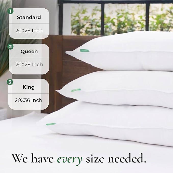 Fern and Willow Premium Queen Size Bed Pillows - Set of 2, 28"x20" - Luxurious Ultra-Soft Cooling Pillow - Hotel Quality, Down Alternative Fill, Medium Firm Support for Side, Back & Stomach Sleepers