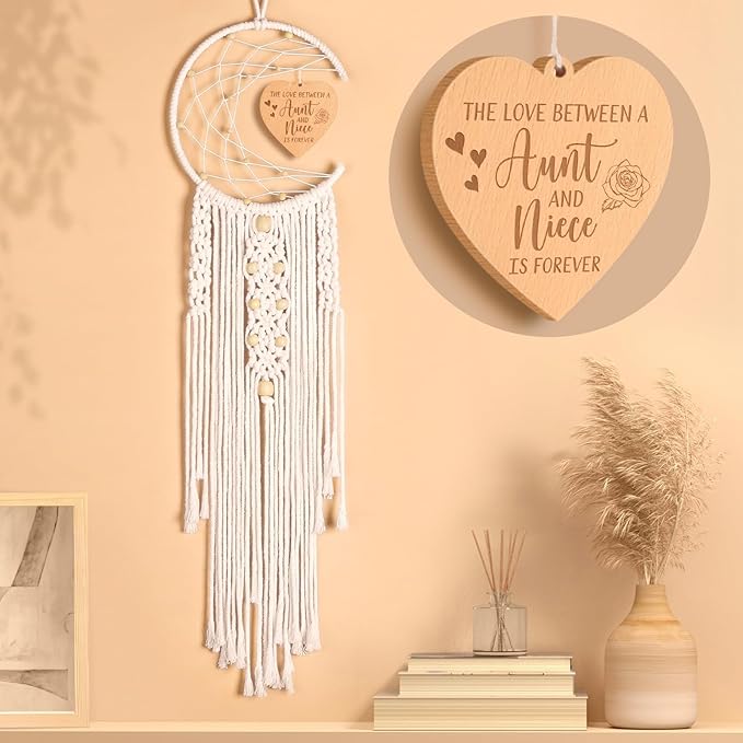 Aunt Niece Gifts for Christmas, Aunt Gifts from Niece Christmas Decorations Dream Catcher with Heart Pendant, Unique Birthday Gift for Nieces from Auntie Women Gift Boho Home Wall Decor