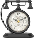 Vintage Table Clock, Desk and Shelf Decor Clock, Black Antique Telephone Style Mantel Clocks, for Living Room, Farmhouse, Bedroom, Bedside, Gift (7.3" H x 7.3" W)