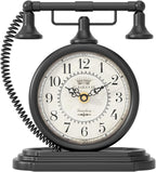 Vintage Table Clock, Desk and Shelf Decor Clock, Black Antique Telephone Style Mantel Clocks, for Living Room, Farmhouse, Bedroom, Bedside, Gift (7.3" H x 7.3" W)