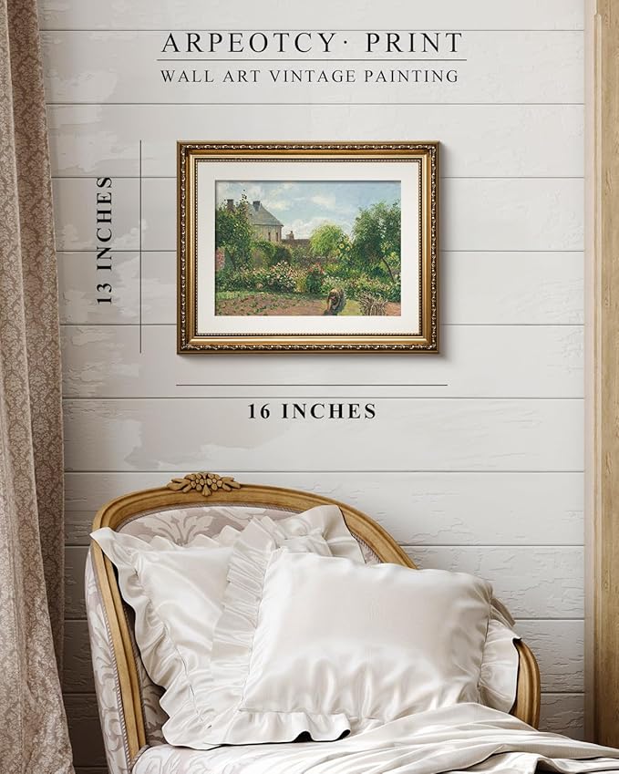ARPEOTCY Vintage Gold Framed Wall Art Decor, Garden Landscape Paintings, Victorian Wall Art for Living Room Bedroom Bathroom, Canvas Antique Pictures Frame Artwork, 13x16 inch