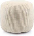 Sexysamba Round Corduroy Pouf Cover Only, 20"x 16" Unstuffed Decorative Ottoman Foot Stool Rest, Washable Storage Bean Bag Chair Floor Pouf Covers for Living Room Bedroom, Beige