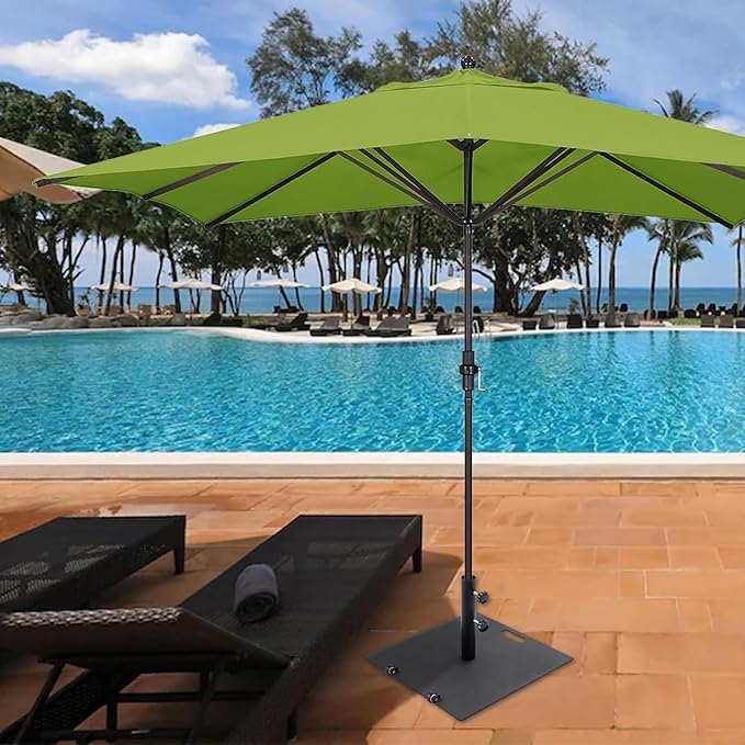 Heavy Duty Patio Umbrella Base with Wheels, Outdoor Umbrella Stand for Market Umbrellas, Square Steel Base, Wind-Resistant, Sturdy for Deck, Poolside, Balcony, Black
