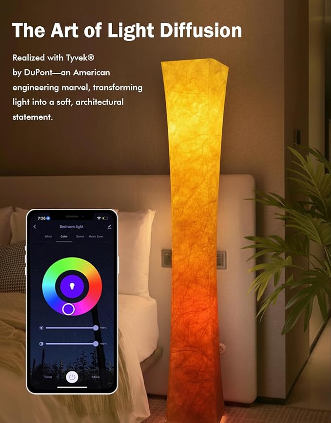 LEONC RGB+CCT Floor Lamp with Remote, 1800lm LED Tuya Smart 9W×2 Bulbs, 65" Smart Modern Floor Lamp with Alexa, Music Sync and 16 Million Colors, Color Changing Standing Lamp for Bedroom Living Room