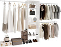 117 inch Large Wall-Mounted Closet Organizer with 5 Storage Shelves and 3 Hanging Rods – Open Wardrobe System-White
