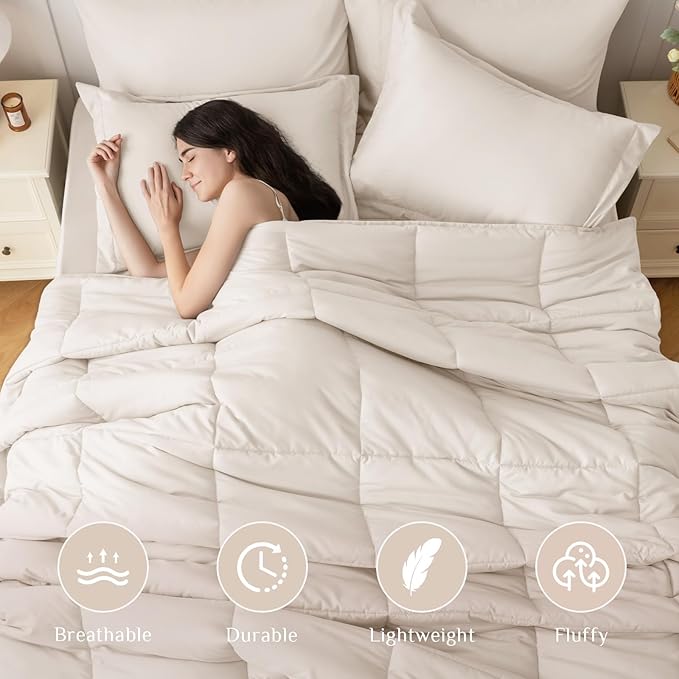 JOLLYVOGUE California King Comforter Set, Ultra-Soft Bed in a Bag Cal King Size 7 Pieces, Oeko-TEX Certified Bedding Set with Down Alternative Comforter, Sheets, Pillowcases & Shams, Beige