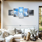 Elephant Stock Stairway To Jesus Christ Wall Art Multi Piece Canvas - 5 Panel Christian Pictures Decor - Digital Design Canvas Print - Christian Wall Decor - 55" X 24"