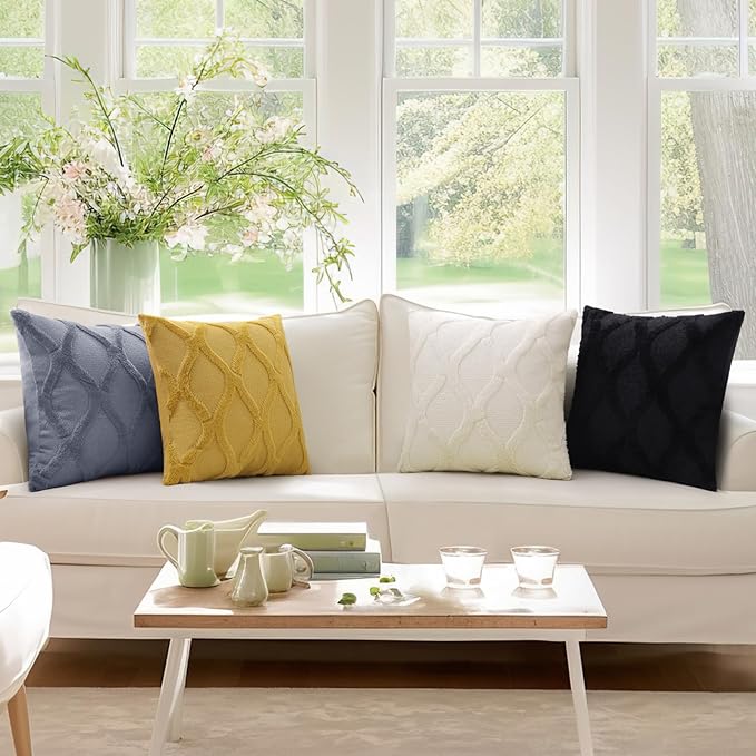 decorUhome Spring Throw Pillow Covers 12x20 Inch Set of 2, Soft Plush Faux Fur Wool Lumbar Black Couch Pillow Covers, Decorative Neutral Pillow Cases for Bed Sofa Living Room Home Decor