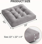 Meditation Floor Pillow Set of 6, Square Large Pillows Seating for Adults, Meditation Cushion Pillow,Tufted Corduroy Cushion for Tatami Living Room or Yoga, Light Gray, 22x22 Inch