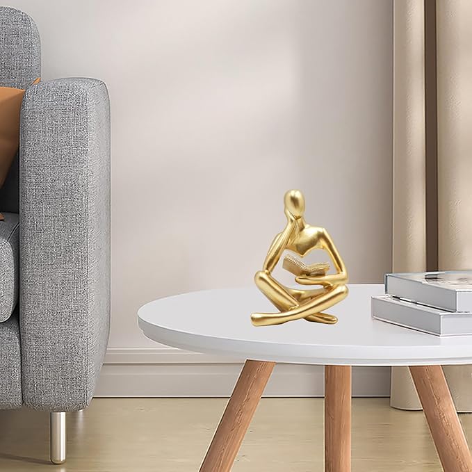 Gold Reading Women Statue, Thinker Sculptures, Abstract Art Ornament, Modern Aesthetic Figurine Decoration, Suitable for Home Living Room Bedroom Office Shelf Table Desk Bookshelf Decor