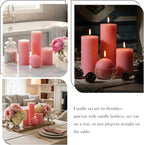 Pink Rustic Textured Pillar Candles Set - 4 Pcs Assorted Sizes Unscented Pillar Candle, Decorative Farmhouse Candles for Home Centerpiece Decor, Holiday Dinner Table, Dripless & Smokeless