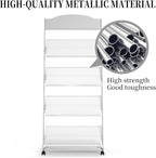 Floor-Standing Magazine Rack 4-Layer with Wheels, Semi-arched top Brochure Display Stand, High-hardness metal for Exhibitions, Office, and Any Organization Requiring Information Display (Arc-Sliver)