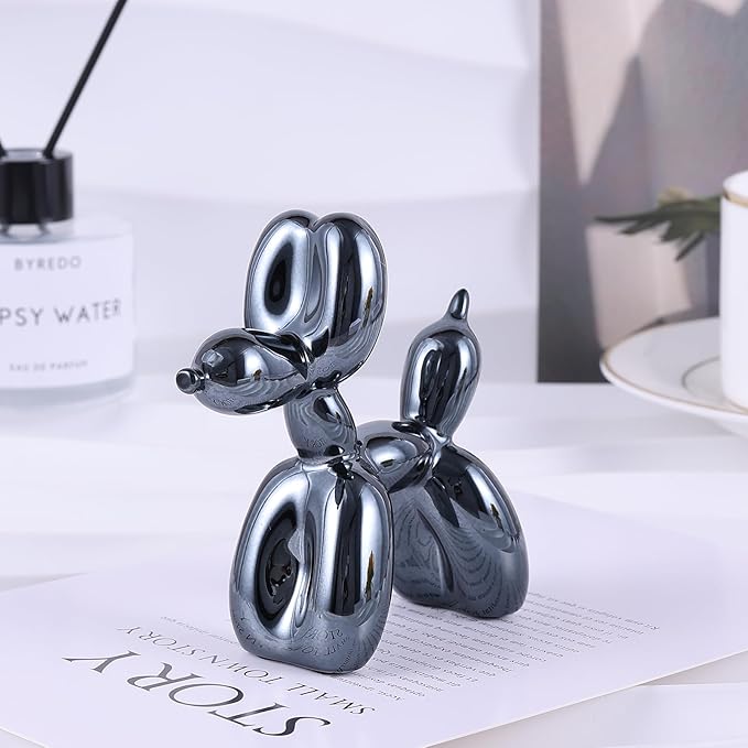 Black Balloon Dog Decor,Balloon Animal Sculpture, Preppy Room Shelf Decor,Cute Statue Home Decors, Bedroom Modern Sculpture Desk Decors,Office Gold Decorations Small Figurines