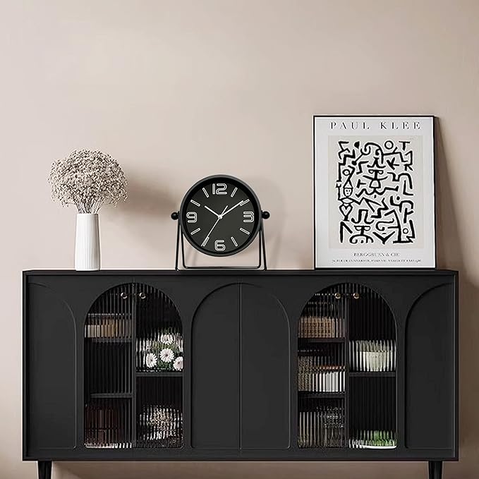 QIYAODECO® Vintage Metal Desk Clock for Bedroom, with Adjustable Angle Ticking Small, Battery Operated Mantel Bedside Clock, Decorative Table, Old Fashioned Style Black Decor, Adult Kid Gift, Black