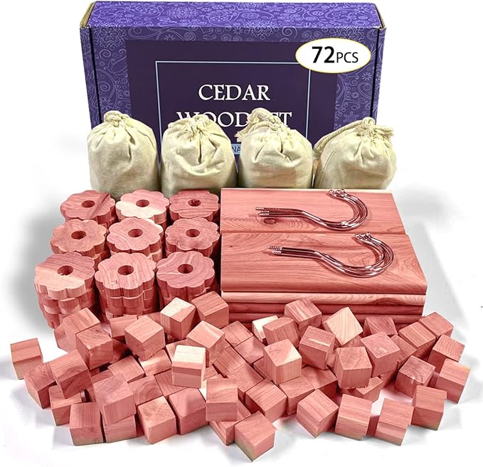 Cedar Space Cedar Blocks for Clothes Storage, 100% Aromatic Red Ceder Blocks, Cedar Planks, Cedar Accessories for Closets Storage, 72 Pcs