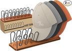 Hat Organizer for Baseball Caps 2 Pack, Premium Wood and Metal Design Hat Storage for Baseball Caps for 14Caps, Tabletop Hat Racks for Closet, Dresser, Entrance (2PCS, Walnut Color)