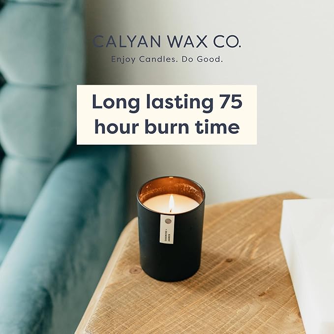 Calyan Wax Co. Vetiver & Tonka Scented Candle - 75 Hour Burn - Luxury Non Toxic Soy Wax Candles - Long Lasting Black Tumbler Jar Candle for Home - 10.2oz