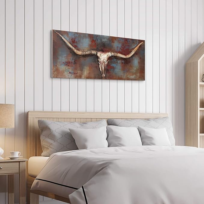 Empire Art Direct Empire Art Long Horn Primo Mixed Media Hand Painted Iron Sculpture Wall Décor, Metallic, 2.40" x 48.00"