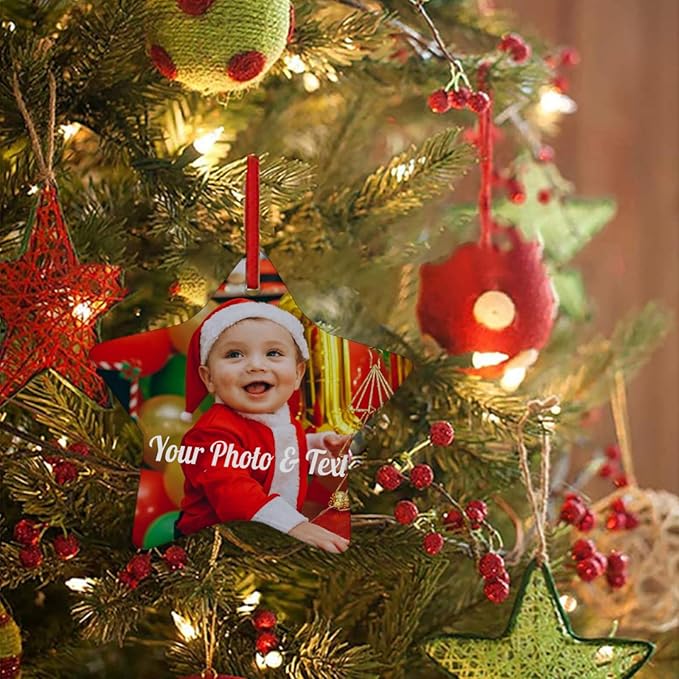 Personalized Christmas Ornaments with Picture Custom Christmas Ornament 2024 Customized Photo Ornament for Christmas Tree Ceramic Xmas Tree Decor for Family Couples Friends