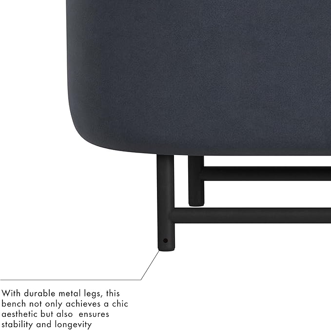 HomePop Ellipse Modern Storage Bench with Metal Legs |Homepop Home Décor|Bench with Storage for Living Room & Bedroom - Steel Blue Velvet